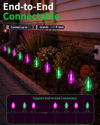 Halloween Pathway Lights with 10 Green and Purple C9 LED Stakes