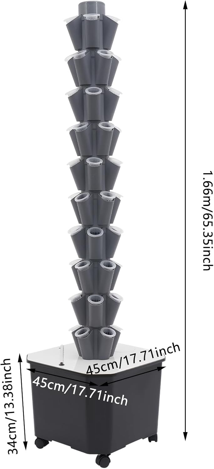 Hydroponics Growing System, 50-Plants Indoor Hydroponic Tower with Pump System, Vertical Garden Planter with Wheels