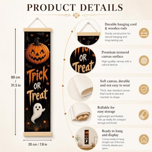 Happy Halloween Banner, Trick or Treat Canvas Decor for Home and Office
