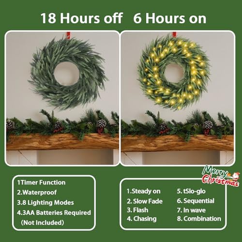 Norfolk Pine Christmas Wreath for Front Door Decoration, 2 Pack