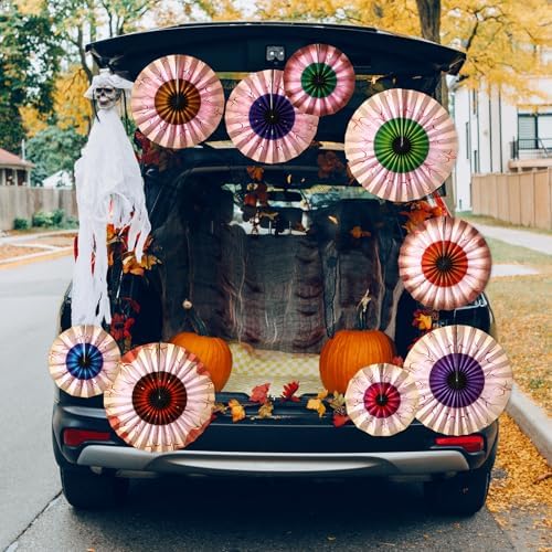 Dispowreath 9 Pcs Halloween Fans Decorations Eyeball Hanging Paper Fans