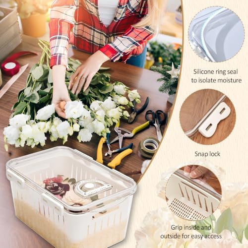 QUKLOGEN Silica Gel Flower Drying Container with Calendar Airtight Container Filterable Basket,One Step Retrieve Dried Flowers,Reusable Flower Preservation Kit(Silica Gel Crystals Not Included)