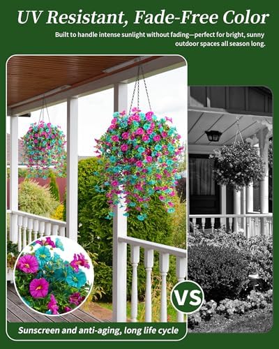 2 Pack Artificial Hanging Flowers Basket Set, Cascading Morning Glory
