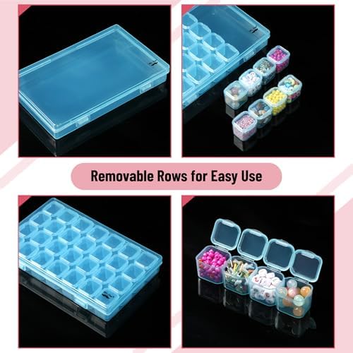 Mr. Pen- Bead Storage Containers, 28 Grids, 2 Pack, Transparent Blue