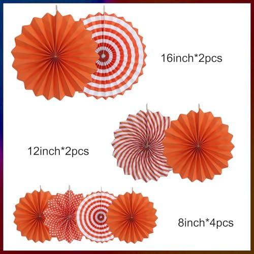 Orange Party Decorations Hanging Paper Fans for Fall Thanksgiving Halloween