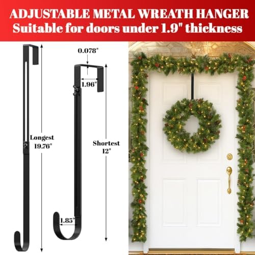 Metal Wreath Hanger for Front Door, Adjustable Wreath Hanger from 12-20"