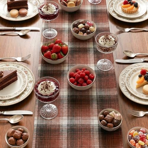 Artoid Mode Caramel Brown Farmhouse Plaid Fall Table Runner 13x108 Inch