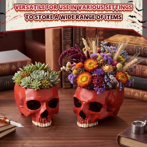 2 Pack Halloween Skull Planter, Red, Retro