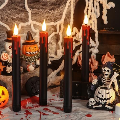 Eldnacele Black Flameless Taper Candles Battery Operated with Remote Timer