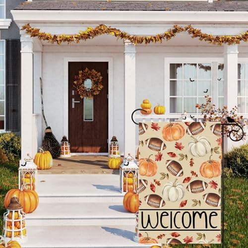 Football Pumpkin Fall Garden Flag Double Sided Yard Decor 12x18In