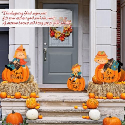 3Pcs Fall Yard Signs Decorations Thanksgiving Pumpkin Yard Stakes Outdoor