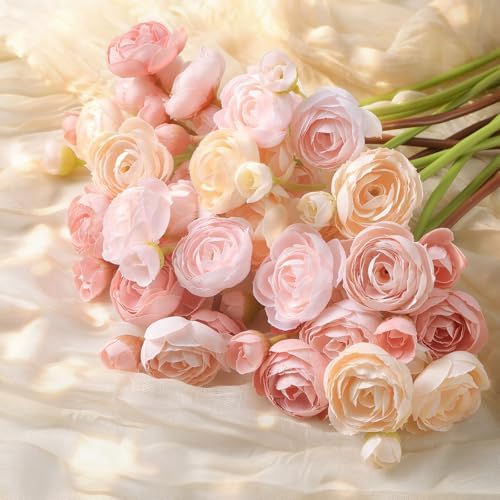 Alupssuc 30Pcs Ranunculus Artificial Flowers Faux Silk Mini Flowers Indoor