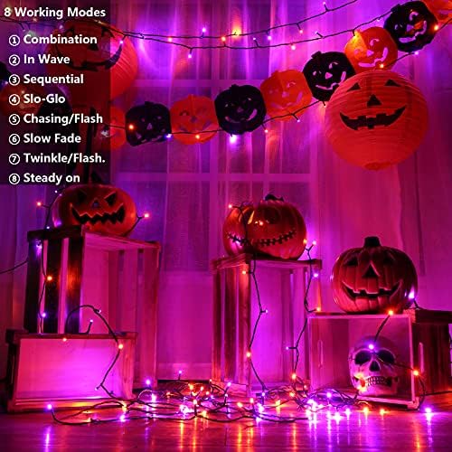 Joomer Orange Purple Halloween Solar Lights, 2Pack Total 144FT 400LED
