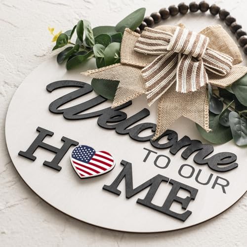 Welcome Sign for Front Door 12 in Wreath Decorations for All Seasons White A