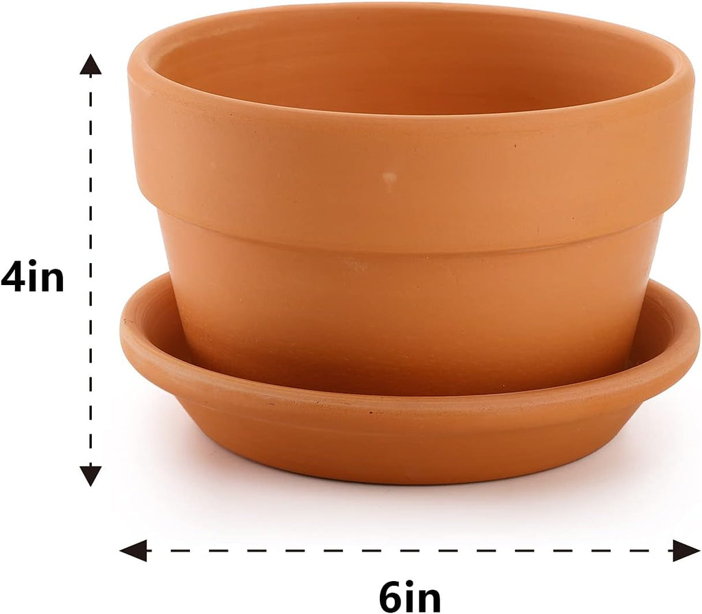4 Pack Terracotta Pots with Saucer, 6 Inch Large Terra Cotta Plant Pot with Drainage Hole, Clay Flower Planter Pot with