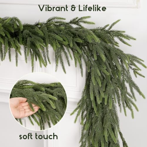 2Pcs 9FT Soft Touch Artificial Norfolk Pine Christmas Garland with Lights