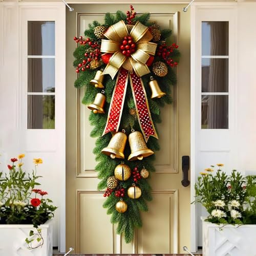 BlissYard Christmas Door Cover Bell Garland 35x71 Inch Polyester