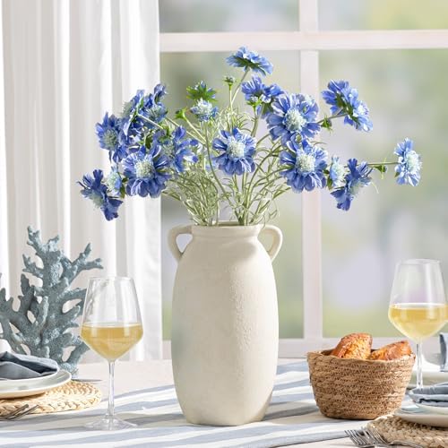 Dobbyby Ceramic Flower Vase 12 inch Farmhouse Rustic Vase Decorative Pottery Terracotta Tall Vases for Home Decor Table Mantle Fireplace Living Room Bathroom Wedding Centerpiece(Large-White)