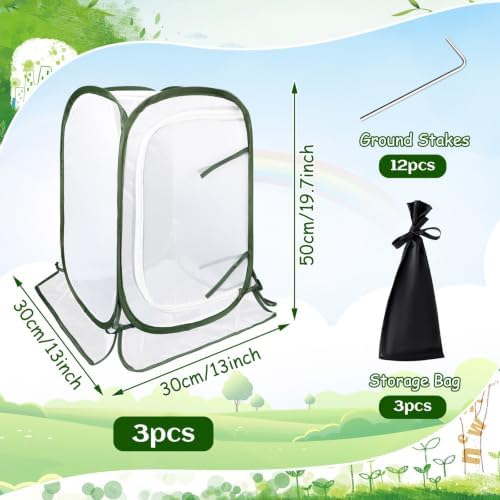 Augshy Pop Up Plant Covers, Mesh Net Protectors Cage with Ground Stakes
