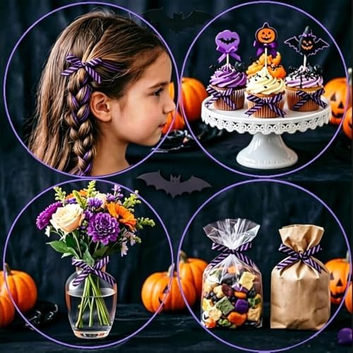 Halloween Ribbon for Crafts Black and Purple Grosgrain 71 Yard