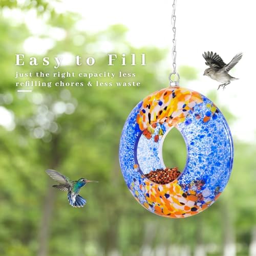 VCUTEKA Glass Bird Feeder, Fly Through Solar Birdfeeders for Garden Decor