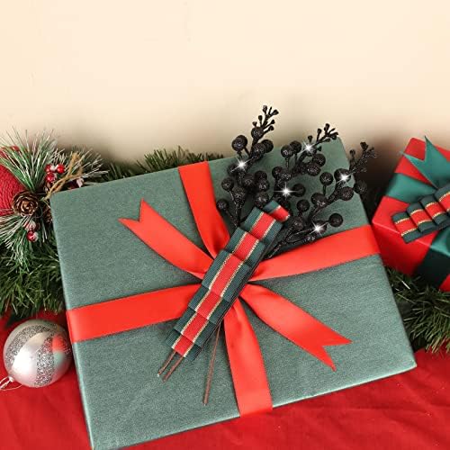 36Pcs Christmas Glitter Berry Stems, Black Artificial Christmas Tree Picks