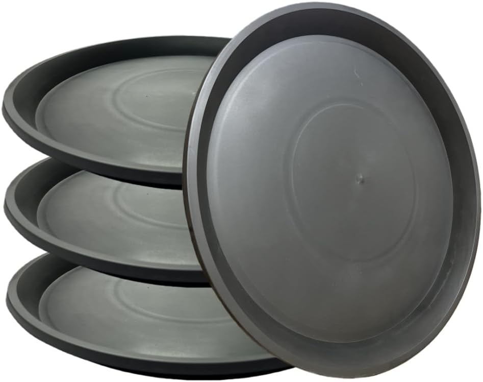 4 Pack 17.7 Inch (15.5 Inch Base) Plant Saucer, Heavy Duty Large Round Plastic Plant Trays for Indoor & Outdoor, Black