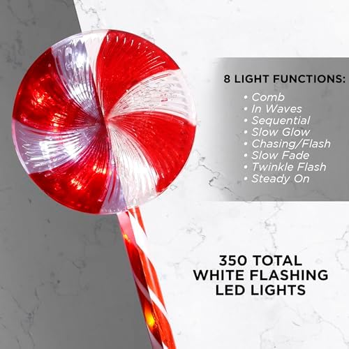 Alpine Corporation 28" Tall Outdoor Christmas Candy Cane Pathway Stake Lights with Multi-FunctionLED, Set of 3, Festive Lawn and Garden Holiday Decor, Red and White