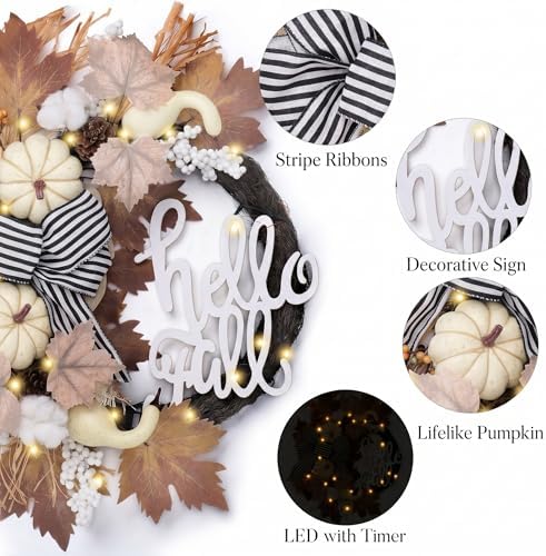 Valery Madelyn 22''Collapsible Fall Wreaths for Front Door with Pumpkins