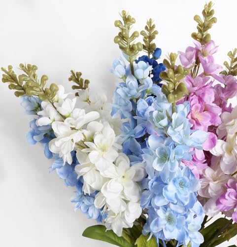 IPOPU Purple Delphinium Artificial Flowers Snapdragon Artificial Flowers Fake Flowers 6 PCS Delphinium Flowers 33.5 in Long Stem Flowers Bulk for Wedding Home Decoration(Purple)