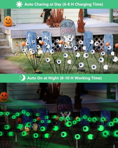 YIQU Solar Halloween Lights Outdoor 4 Pack 24 LED Green Solar Eyeball Light