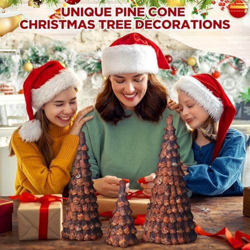 3 Pcs Brown Pine Cone Christmas Trees, Tabletop Xmas Figurines