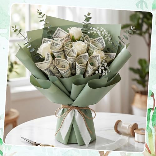 woric 25 Sheets Sage Green Flower Bouquet Wrapping Paper