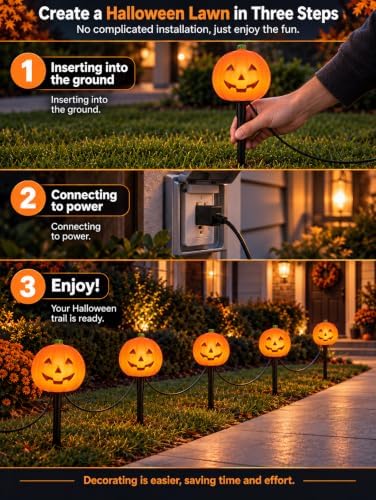 10.5FT Halloween Pumpkin Pathway Lights, 5PK C7 LED Pumpkin Stakes Lights