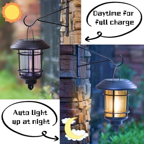 Dynaming 2 Pack Solar Lanterns Outdoor, Hanging Lantern Solar Garden Lights with Edison Bulb, Wall Mounted LED Light Auto On/Off, Waterproof for Garage Stair Patio Front Porch Yard, Warm White