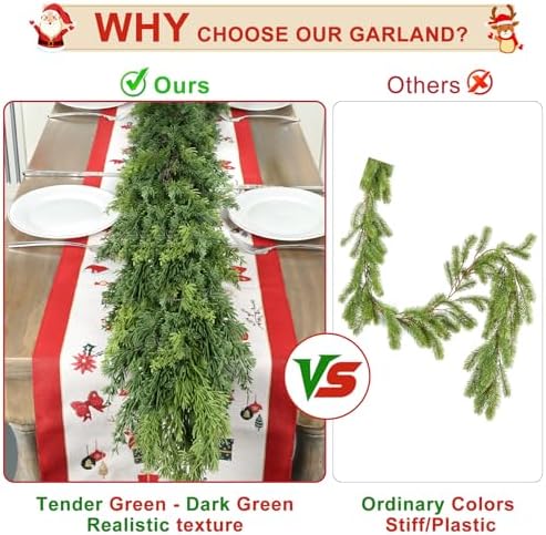 9 Ft Real Touch Christmas Garlands Thick Soft Bendable Pine Cedar Garland