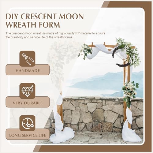 14 Inch Black Moon Wreath Base, Crescent Faux Grapevine, 3 Pack