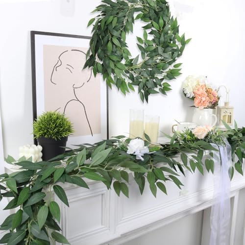 RECUTMS Artificial Silk Willow Leaves Vine 2Pc Italian Ruscus Garland 6.2FT