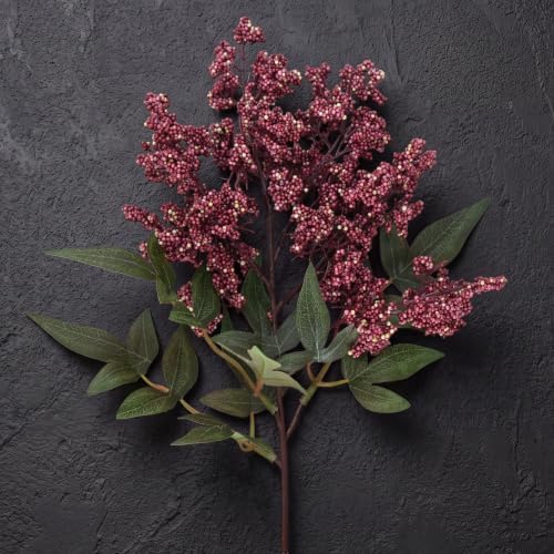 12Pcs 17in Artificial Nandina Berry Stem for Vase Decor(Dusty Plum)