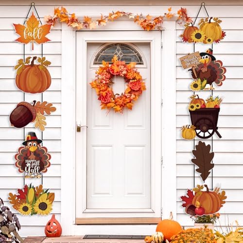 CroBlissful 2 Sets Thanksgiving Porch Banner Fall Welcome Door Sign Decor