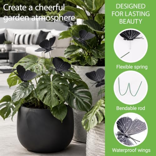 30PCS Black Butterfly Decorations Faux Garden Stakes for Halloween Decor