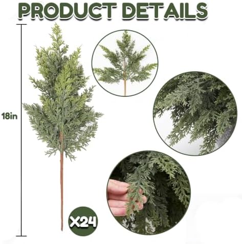 24 Pcs Artificial Lifelike Touch Christmas Cedar Branches for Vase Decor