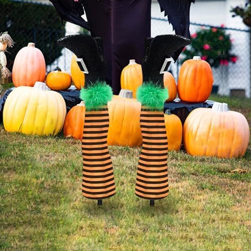Halloween Witch Leg Stake Decoration, Foam and Polyester Material, Waterproof and Windproof, 17-Inch Yard Decoration, Spooky Halloween Garden, Porch, and Patio Decor, Set of 2 (F)