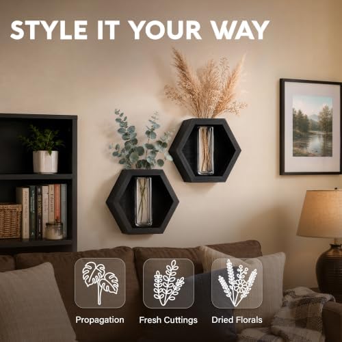 AVERGO Wall Plant Decor (2-Pack), Black Wood Indoor Wall Planter