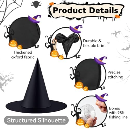 ZeeDix 24 PCS Halloween Witch Hats, Hanging Decor for Yard Porch Ceiling