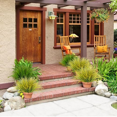RECUTMS 12Pcs Fake Grass Plant Yellow Fake Plants Outdoor 15.7" Faux Shrubs