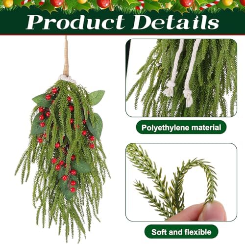 2 Pack Christmas Teardrop Swags with Berries Pine Artificial,Red