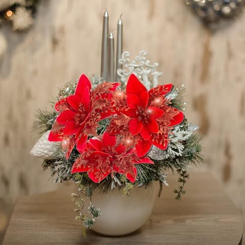 Cliselda 30Pcs 5.9" Red Poinsettias Artificial Christmas Flowers with Clips