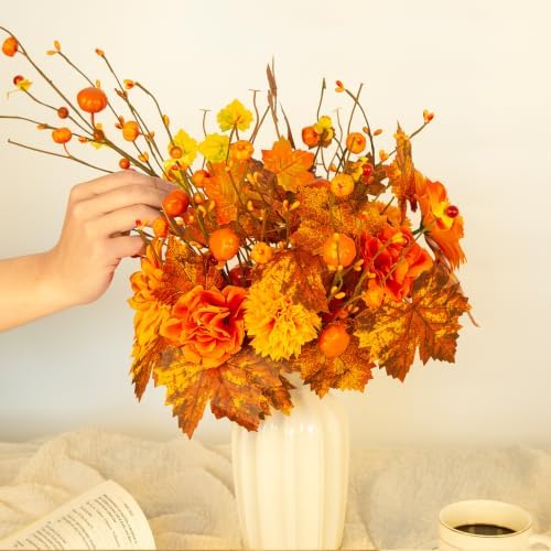 8-Pack Fall Stems Artificial Fall Picks 17" Tall with Mini Pumpkins