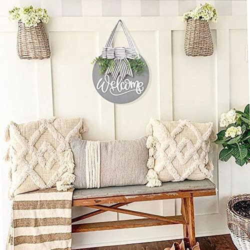 Welcome Sign for Front Door 12 in Wreath Decorations for All Seasons Grey